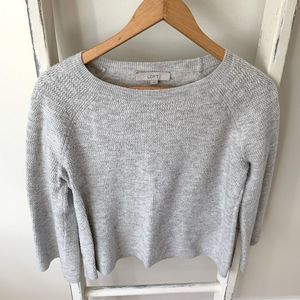 LOFT || Light Grey Waffle Knit Sweater + Wide Sleeves